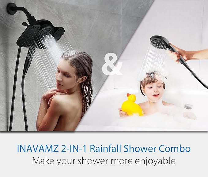 Black Shower Heads with Handheld Spray Combo 2.5GPM: 10” Rainfall Shower Head & Detachable Shower Head, 9 Spray Settings Handheld Shower Head with ON/OFF Switch and 15-Stage Filter