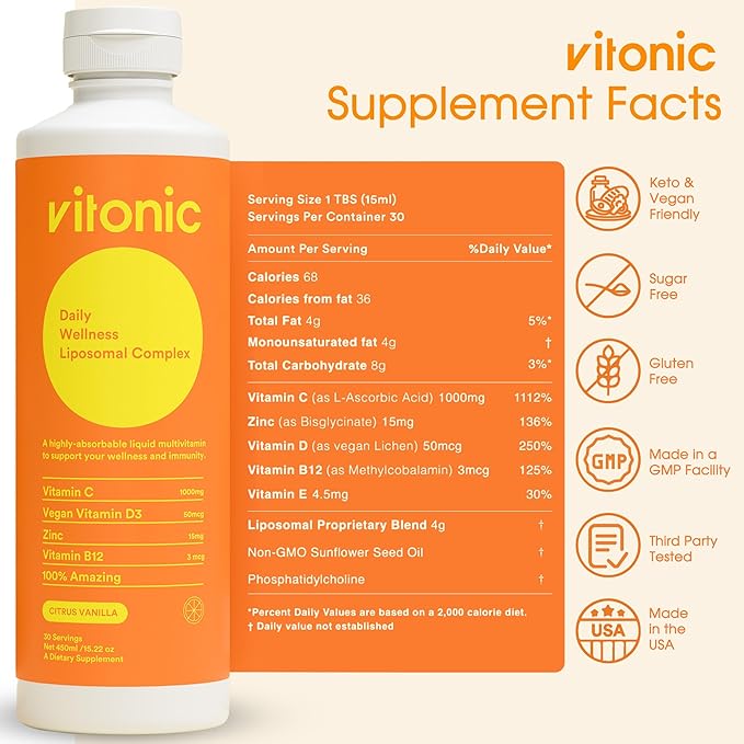 Liposomal Vitamin C 1000mg Liquid – Family Immune Support | Up to 5× Higher Absorption | Multivitamin with D3, B12, Zinc | Collagen & Recovery Support | Vegan, Sugar-Free | 30 Servings