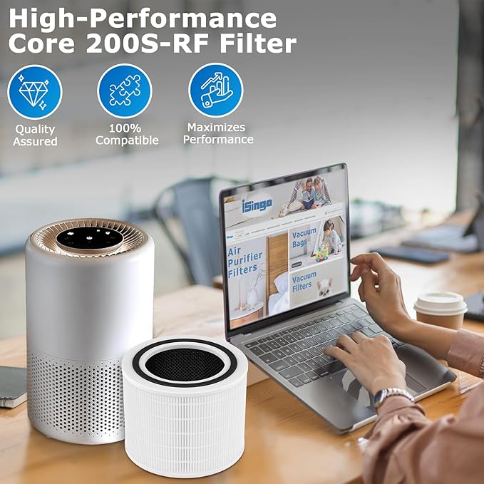 Core 200S Replacement Filter for LEVOIT Core 200S Smart WiFi Air PuriFier, 3-in-1 HEPA Filtration High-Efficiency Activated Carbon Pre-Filter, Core 200S-RF, 2 Pack