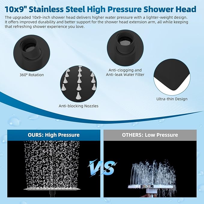 Hibbent All Metal Shower Head, 10'' High Pressure Rain Shower Head/Handheld Showerhead Combo with 16'' Adjustable Arc-shaped Extension Arm, 10 Sprays, 71'' Hose, Showerhead Holder, Oil Rubbed Bronze