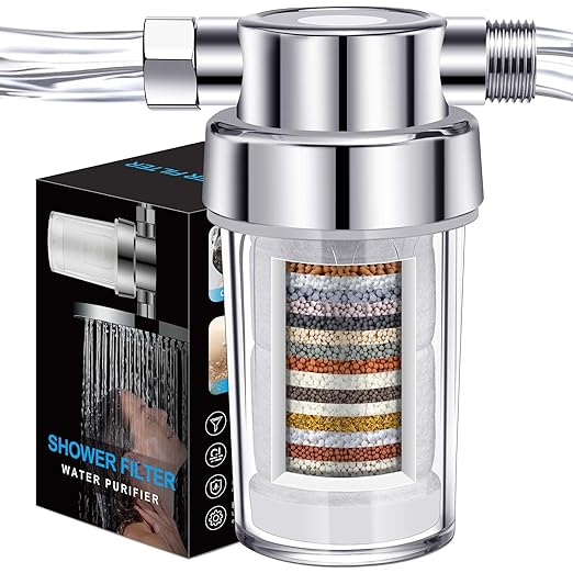 Clear Shower Filter for Hard Water & Chlorine Removal | High Output Filtered Shower Head Improves Skin & Hair | Universal Fit Visible Filter