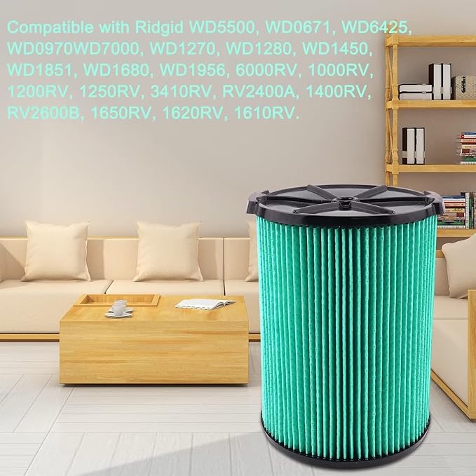 VF6000 Filter for Ridgid Shop Vac 5-20 Gallon Wet Dry Vacuums, 5-Layer HEPA Filter Fits WD5500 WD0671 WD6425 WD7000 (2 Pack VF6000 Filters + 4 Pack VF3502 Bags)
