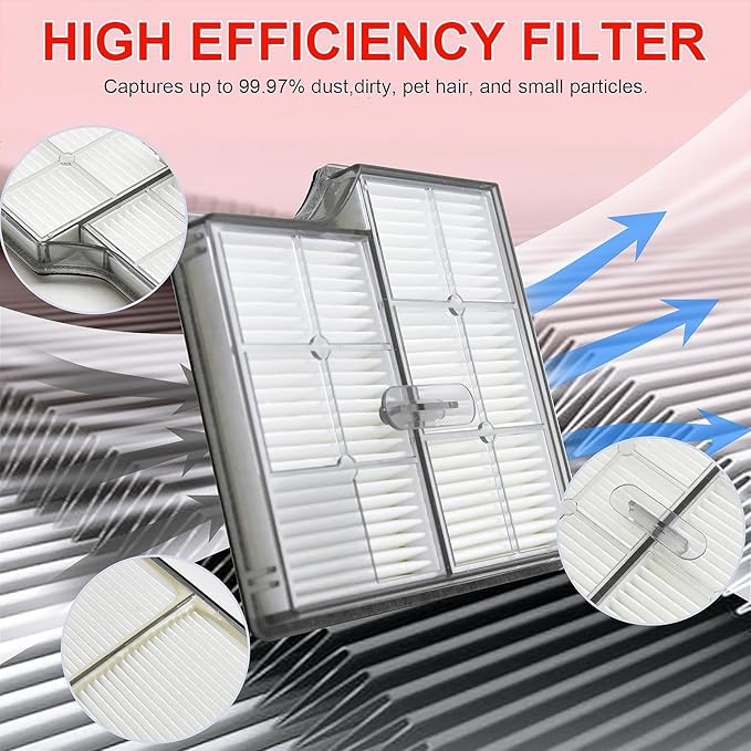 Accessories Replacement Parts Compatible with Roborock Saros 10 Robot Vacuum Cleaner, 4 Rubber Main Brush, 2 Edge-Hugging mop pad，6 Filters, 6 Dust Bags, 6 Mop Pads, 6 Side Brushes