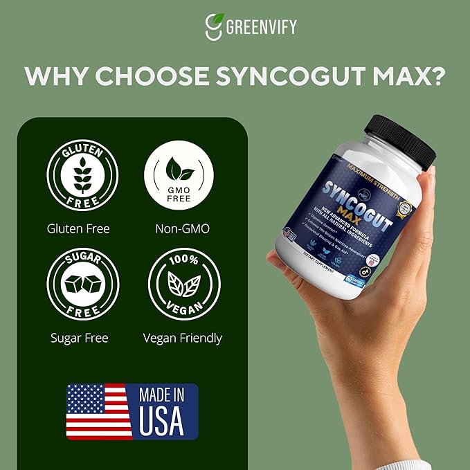SyncoGut Max Digestive Enzyme Supplement, 60 Veggie Capsules, Natural Formula with Probiotics and Enzymes for Digestive Support (1)