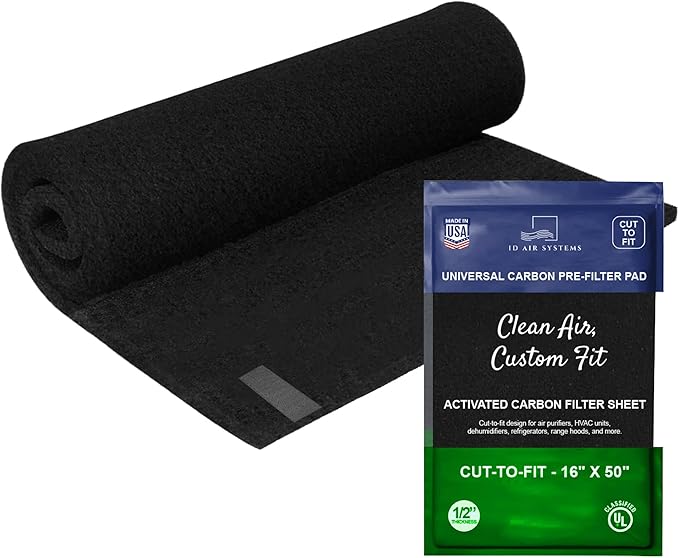 1/2" Thick Universal Cut-to-Fit Carbon Pre-Filter Pad - 16" x 50" - Compatible with Air Purifier, Air Conditioner, Refrigerator, Furnace, Dehumidifier