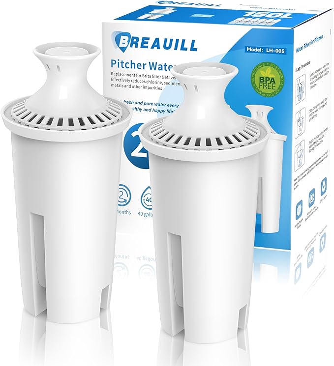 Filter Replacement Compatible with Brita® Water Filter & Pitchers, NSF Certified Water Filter Replacement Compatible with Brita® Classic, OB03, Mavea® 107007 35557, 2 PCS Water Pitcher Filter