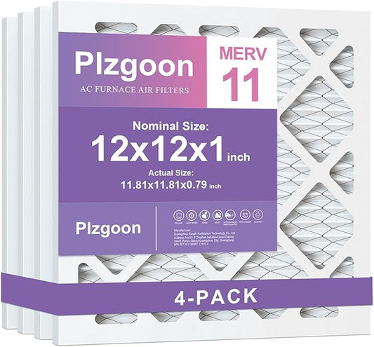 12x12x1 Air Filter MERV 11 MPR 1000 (4 Pack) Pleated HVAC AC Furnace Air Filter Air Conditioner Filters for Home Office (Exact Dimensions: 11.81"L x 11.81"W x 0.79"Th)
