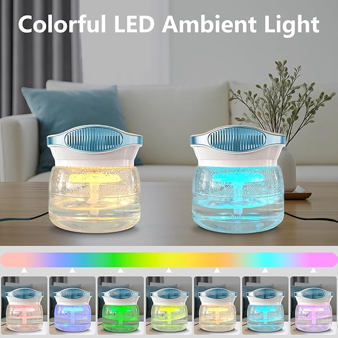 Water Air Purifiers for Home, Air Washer Aroma Diffuser, Air Filter Washer Humidifier, Essential Oils Aroma Fresher With LED Night light for Office, Bedroom，Small Air Cleaner For Smoke and Pets