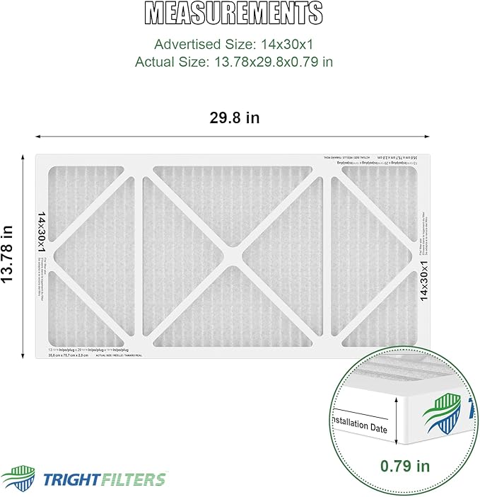 14x30x1 Air Filter 6 Pack, Durable MERV 8 Pleated Home HVAC AC Furnace Filters, Lightweight Compact Air Conditioner Filter Replacement