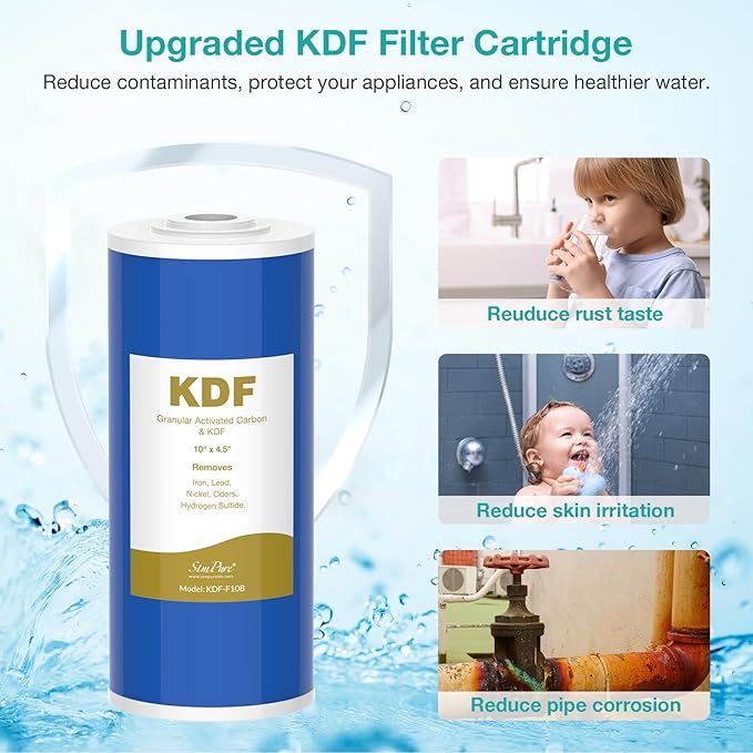 SimPure 10" x 4.5" Carbon and KDF Filters, Whole House KDF/GAC Water Filter Cartridge Replacement for DB10C-2KDF, DB10P (2 Pack)