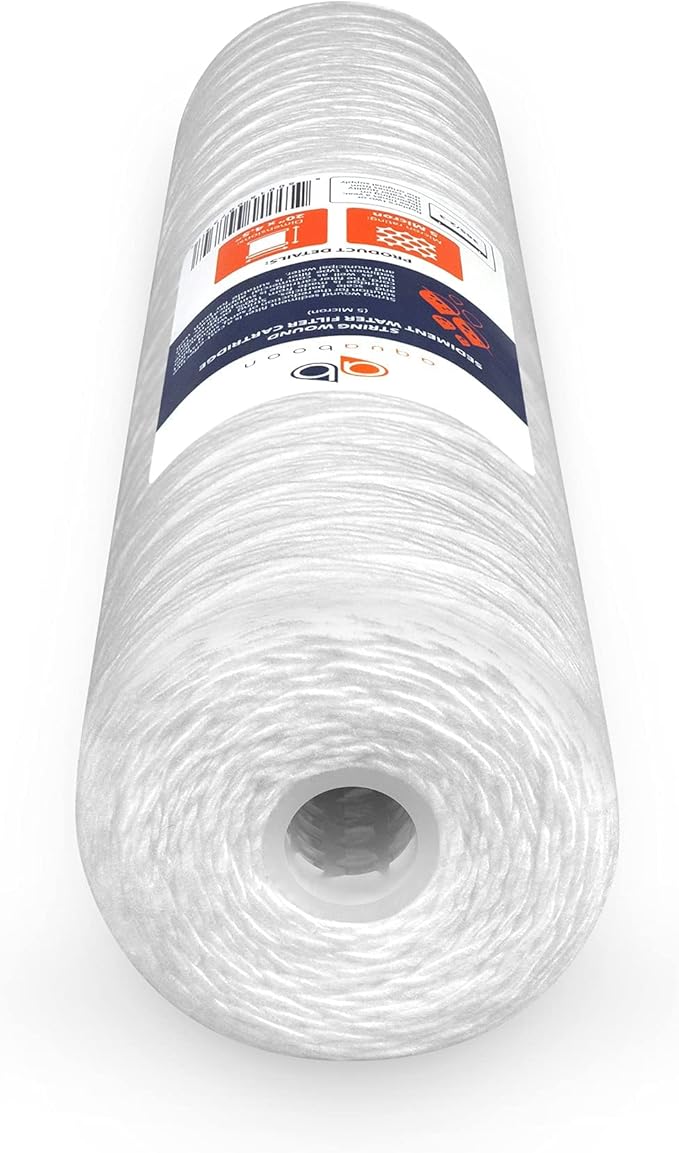 Aquaboon 5 Micron 20 x 4.5 Whole House String Wound Water Filter Replacement Cartridge for Well Water Filtration Compatible with WP5BB20P, 4-Pack