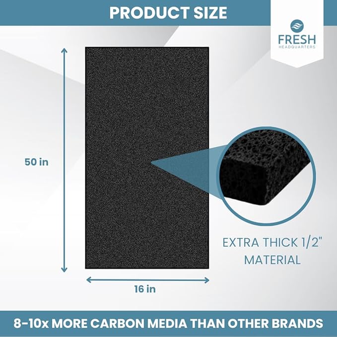 Extra Thick Activated Carbon Filter Sheet - Premium 16"W x 50"L Cut to Fit Air Filter - Ideal Use for Air Purifier, AC Vents, Range Hood, Litter Box and Compost Odor/VOC Control