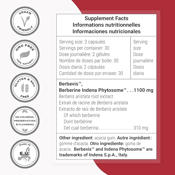 Supersmart Berberine Max Bioactivity - High-Bioavailability Berberine Phytosome Supplement - Patented Berbevis Extract | Vegan & Gluten Free - 60 Vegetable Capsules