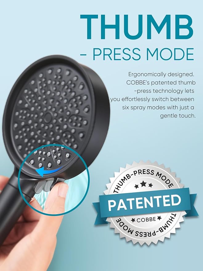Cobbe Filtered Shower Head with Handheld, High Pressure 6 Spray Mode Showerhead with Filters, Water Softener Filters Beads for Hard Water - Remove Chlorine - Reduces Dry Itchy Skin, Matte Black