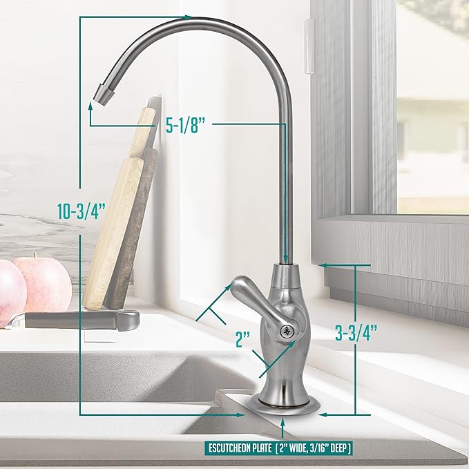 Non-airgap RO Faucet Reverse Osmosis Drinking Water Filtration System Water Dispenser Spout (Brushed Nickel). Vase Style with Faucet Wrench. NSF Certified.