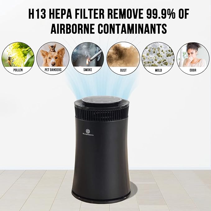 Air Purifier for Home Large Room – Covers Up to 500 Sq Ft, 5-in-1 HEPA Filter System for Allergies, Pets, Smoke, Remove Dust & Odor – Quiet Sleep Mode, High Filtration Efficiency – SILVERONYX, Black