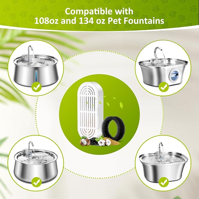 3 Pack Replacement Filters & Pre-Filter Sponges for 134oz/4L Automatic Pet Water Fountain, ZEKIRY Cat Water Fountain Filter, Quadruple Filtration Pet Fountain Filters Replacement for Cats and Dogs