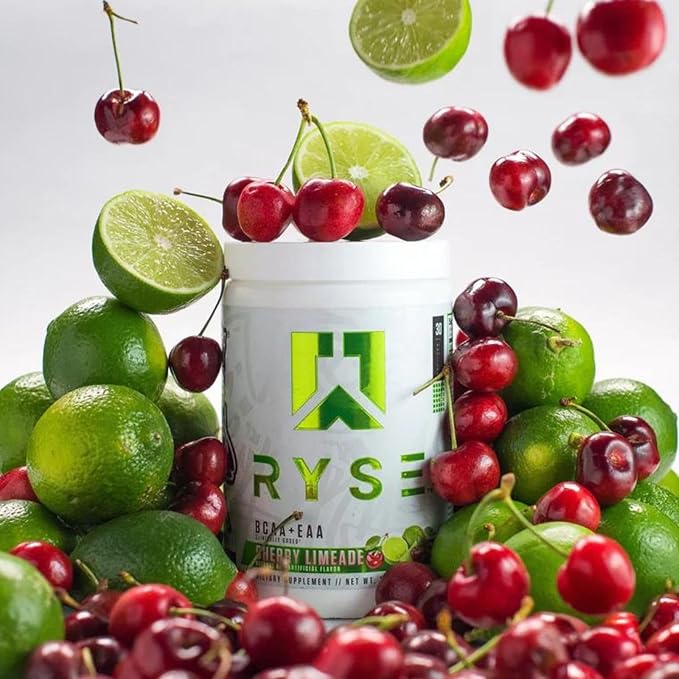 RYSE BCAA EAA Powder - Cherry Limeade - 5g Branched Chain Amino Acids, 3g Essential Aminos, Sugar-Free Electrolytes for Pre & Post Workout Muscle Recovery, Hydration and Strength - 30 Servings
