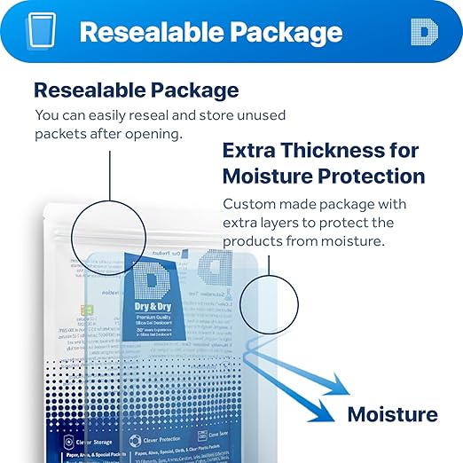 [95 Packs] 3 Gram "Dry & Dry" Premium Pure & Safe Silica Gel Packets Desiccant Dehumidifiers - Rechargeable Paper(FDA Compliant)