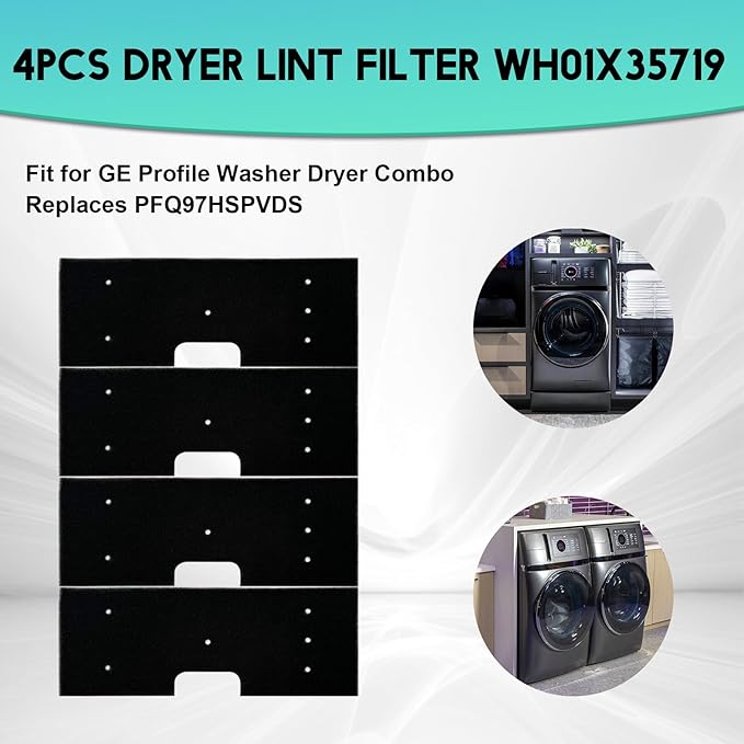 4PCS WH01X35719 Lint Filter Replacement for GE Profile Washer Dryer Combo, Dryer Lint Filter Replacement PFQ97HSPVDS - Hand Washable and Reusable