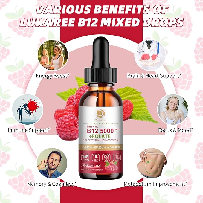 Vitamin B12 Sublingual Drops Vegan B12 Vitamins Liquid-Full Spectrum-Methylcobalamin, Adenosyl & Hydroxy B12, for Energy, Focus, Mood & Immune Support- 2 Month Supply, 2 fl oz