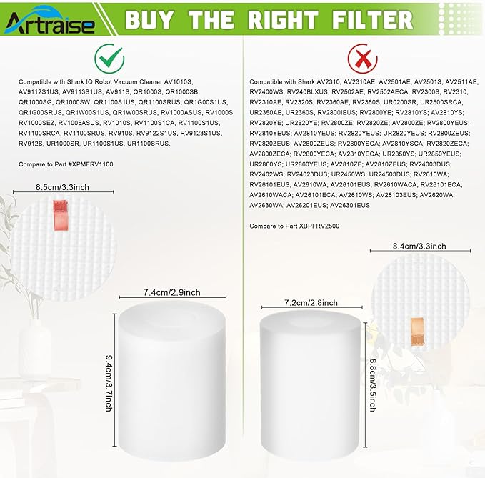 Artraise Filter Replacement for Shark IQ Robot Vacuum R101AE RV1001AE AV912S AV1010AE RV1000 AV970 AV993 AV1002AE Self-Empty Base, Compare to Part # 106KY1000AE (6 Pack)