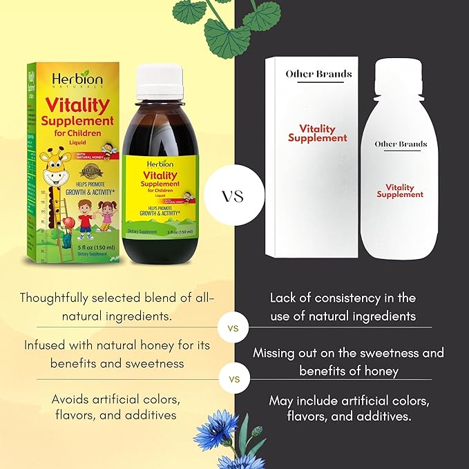 HERBION Naturals Vitality Supplement for Children, Promotes Growth and Appetite, Relieves Fatigue, Improves Mental & Physical Performance, for Kids 1 Year & Above, 5 Fl Oz (Pack of 3)