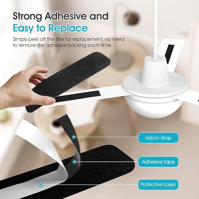 Butto 10-Pack Ceiling Fan Filters for Blades - Strong Adhesive Ceiling Fan Filters for Common Household Contaminants - Unscented Coconut Carbon Fan Air Purifier Pads to Make Air Fresh and Natural