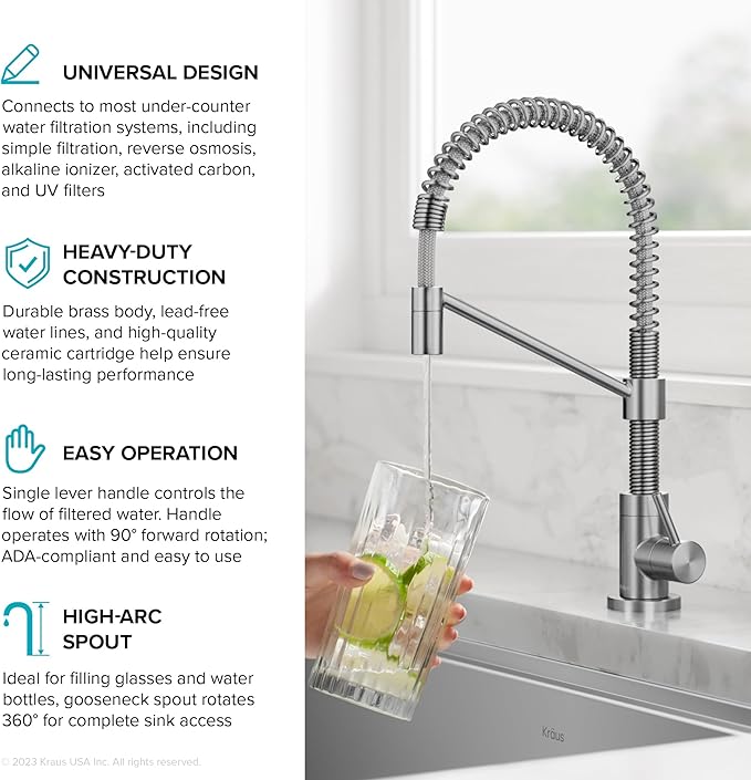 KRAUS Bolden Single Handle Drinking Water Filter Faucet for Reverse Osmosis or Water Filtration System in Spot-Free Stainless Steel, FF-104SFS