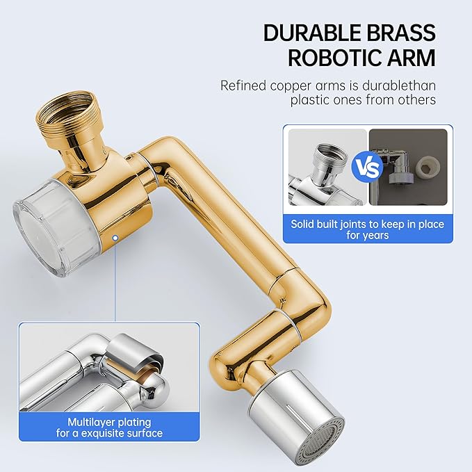 YYKBZ 1440° Rotating Sink Water Filter Faucet Extender Aerator, 2 Mode Swivel For Bathroom/Kitchen Skin Face Eye Wash,Brass Long Arm Extension For Toddlers,Multiple Adapters With 9pcs Filters