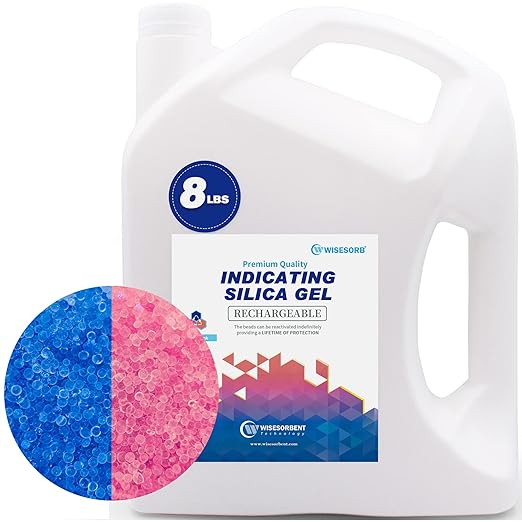 [Net Weight 8LBS] Blue Indicating Silica Gel Beads Desiccants - Rechargeable Desiccant Beads Silica Beads (Blue to Pink, 1 Pack of 8LBS)