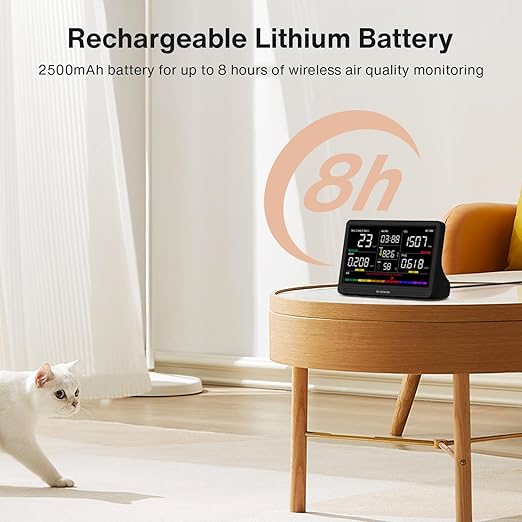 16 in 1 Air Quality Monitor Indoor 7" Display 9 AQI+7 AQI Alerts Air Quality Meter for CO2, TVOC, PM2.5, PM1.0, PM10, HCHO, Temperature, Humidity, AQI & Time, Air Detector Air Quality Tester for Home