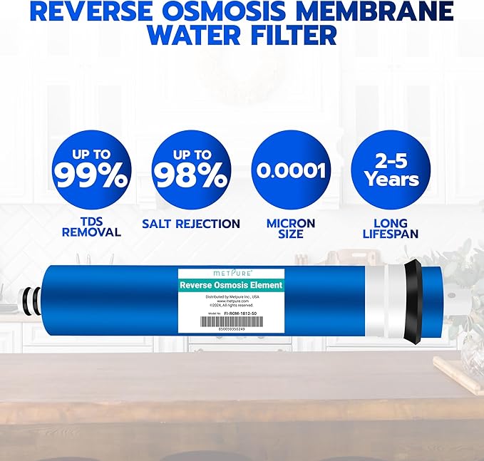 Reverse Osmosis Membrane Filter 50 GPD 11.75" x 1.75" Replacement Fits Under Sink RO Drinking Water Purifier System in RO Membrane Water Filter