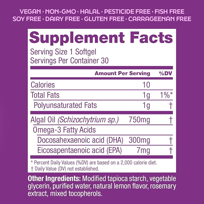 Root'd Prenatal DHA - 300mg Pure Vegan Omega-3 DHA from Algal Oil, Plant-Based Prenatal Supplement for Pregnancy, Fetal Brain & Eye Development, Non-GMO, Lemon & Rosemary Flavor, 30 Softgels