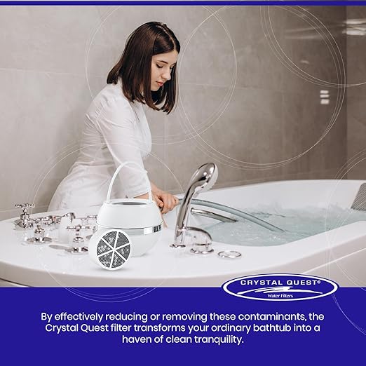 Crystal Quest Bath Ball & Replacement Filter Cartridge Bundle - Water Filter System-Reduce Contaminants for Softer &Smoother Skin-Effortless & Quick Installation| Bundle and Save (White)