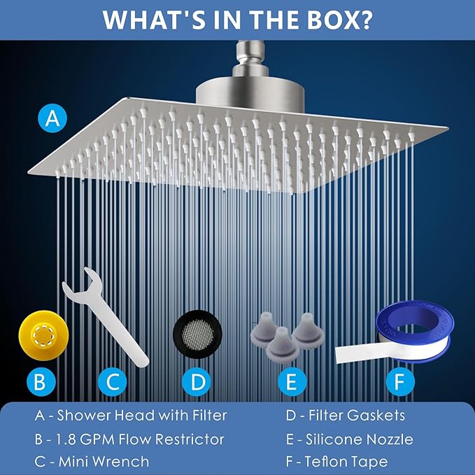 Voolan Rain Shower Head with Filtered - High Flow Large Rainfall Shower Heads Made of Stainless Steel - Waterfall Showerhead Filter For Hard Water(10" Brushed Nickel)