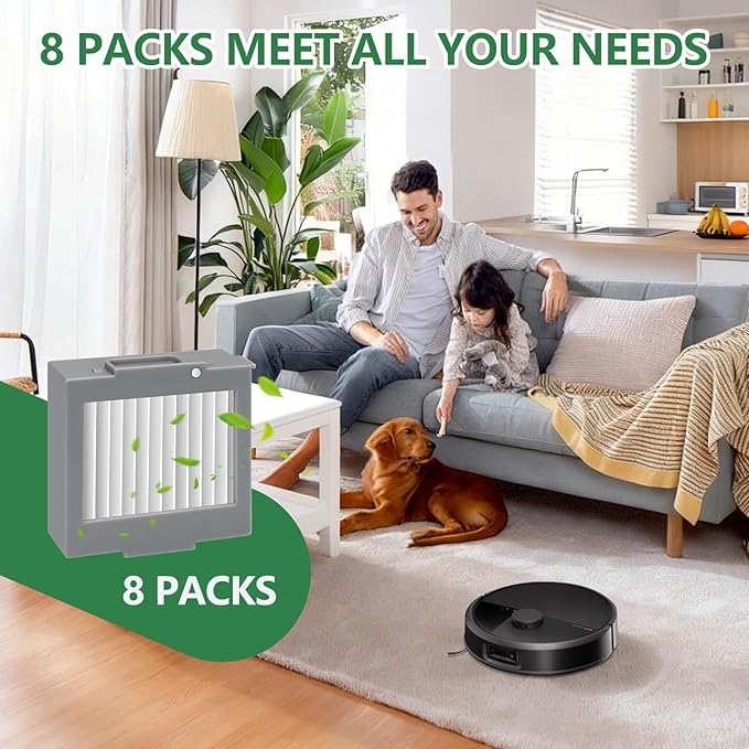 8-Pack Hepa Filter Replacement for iRobot Roomba Max 705 Vac/Plus 504 Vac Robot Vacuum Cleaner Parts Vacuum Filter, High Efficiency Filters + 1 Cleaning Brush