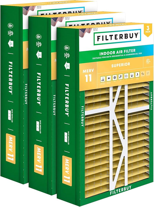 Filterbuy 17.5x27x5 Air Filter MERV 11 (MPR 1200) Allergen Defense Replacement (3-Pack), Pleated HVAC AC Furnace Filters for Trane Perfect Fit & American Standard (Actual Size: 17.13 x 26.13 x 4.97)