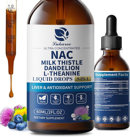 Liposomal NAC Supplement N-Acetylcysteine -700mg for Lung Health & Immune, Liver Support & Antioxidants* 9-in-1 Freeform N-Acetyl-L-Cysteine Drops w/Milk Thistle, L-Theanine, Beet Root, Vegan-2oz