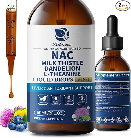 Liposomal NAC Supplement N-Acetylcysteine -700mg for Lung Health & Immune, Liver Support & Antioxidants* 9-in-1 Freeform N-Acetyl-L-Cysteine Drops w/Milk Thistle, L-Theanine, Beet Root, Vegan-2oz