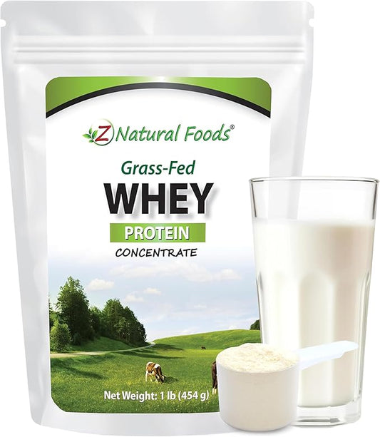 Z Natural Foods Grass-Fed Whey Protein Concentrate - Clean Whey Protein Powder from New Zealand - Cold Processed Pure Whey Protein with Essential Amino Acids for Nutrition & Fitness, Unflavored, 1 lb