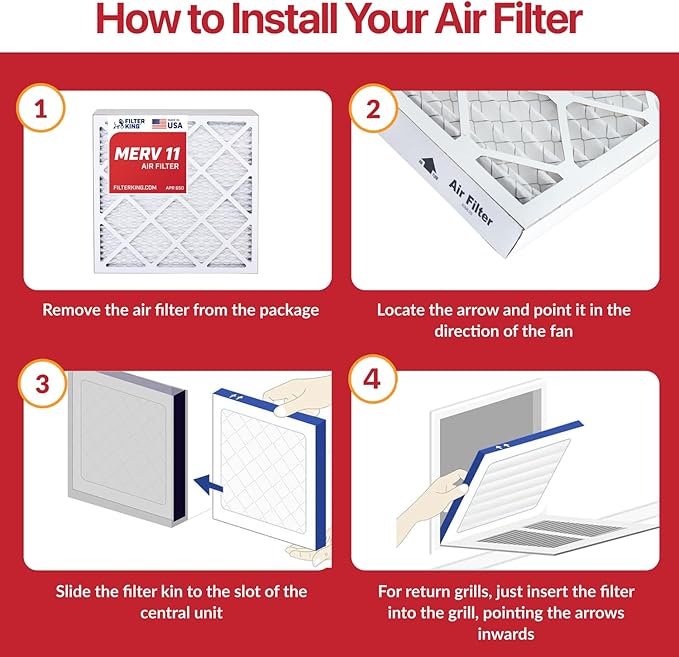 Filter King 14x14x1 Air Filter | 6-PACK | MERV 11 HVAC Pleated A/C Furnace Filters | MADE IN USA | Actual Size: 13.5 x 13.5 x .75"