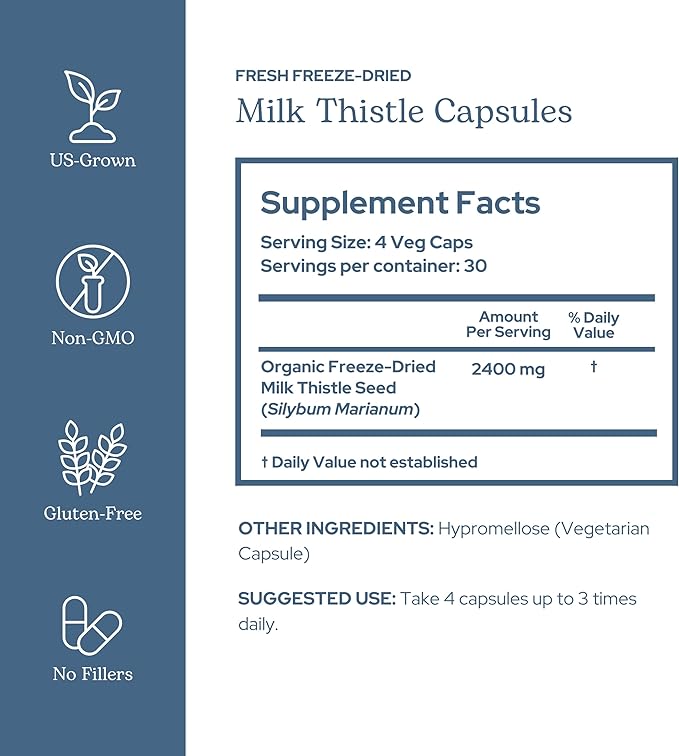 Eclectic Herb - Premium Freeze Dried Milk Thistle Capsules | Dietary Supplement | Liver Support, Detox, Cleanse + Maintain | Natural, Non-GMO, Vegan (120 CT | 600 mg)