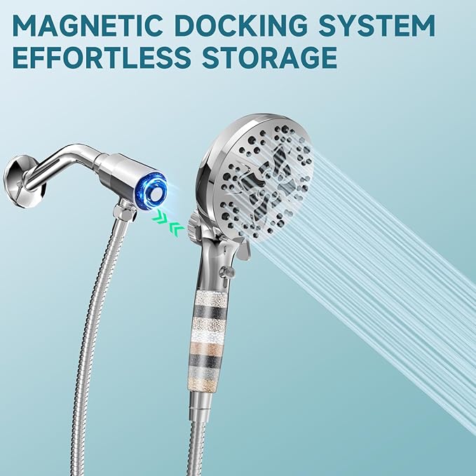 5" Filtered Handheld Shower Head with 10 Spray Modes,High Pressure Detachable Showerhead with Magnetic Docking, Water Flow Control & 69" Stainless Steel Shower Hose,Chrome