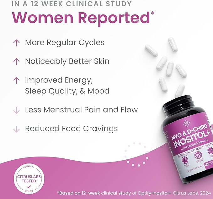 Optify Myo-Inositol & D-Chiro Inositol Supplement for Women – 40:1 Ratio Plus Folate and Vitamin D – Support Healthy Hormonal Balance, Regular Cycles, & Ovarian Health – 30-Day Supply