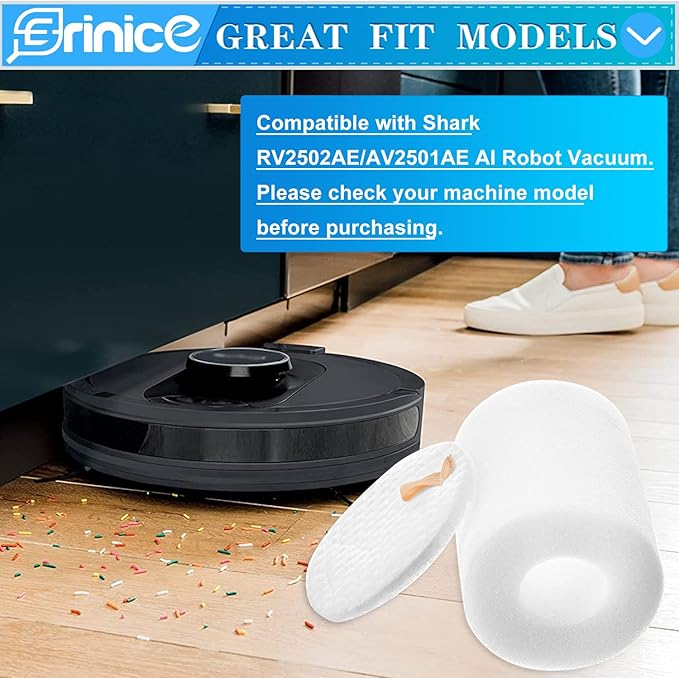Replacement Base Pre-Motor Filters for Shark AI Robot Vacuum AV2501S AV2501AE RV2502AE AV2511AE RV2520AOUS AV2510AOUS RV2610WA UR2 500SR Parts, 4 Foam & Felt Filters, Replace Part: XBPFRV2500