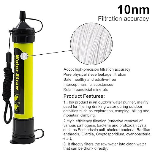 Water Filter Camping, Personal Backpacking Water Filter Straw Portable for Hiking Travels (Green)