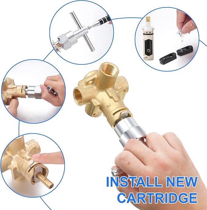2 Pcs Shower Replacement Cartridge Compatible with Moen1222 with Puller & Retainer Clip Tub and Repair Kit for One Handle Faucet, Bathtub Shower Valve Parts and Removal Tool, Brass and Plastics