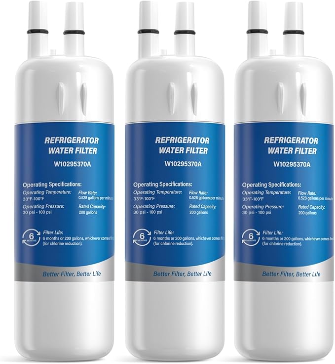 W10295370A Water Filter Replacement, Compatible with EDR1RXD1, Filter 1, WHR1RXD1, W10295370, KAD1RXD1, P8RFWB2L, P8WB2L, P4RFWB, P5WB2L, 46-9081, 46-9930 (3 Pack)