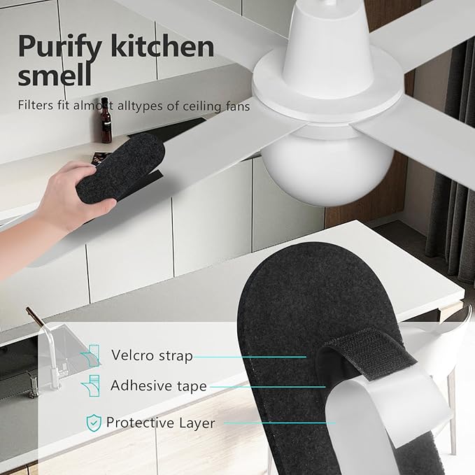 15 Pack Ceiling Fan Filters for Blades, Air Filters with Activated Charcoal, Universal Ceiling Fan Air Purifiers for Common Household Contaminants